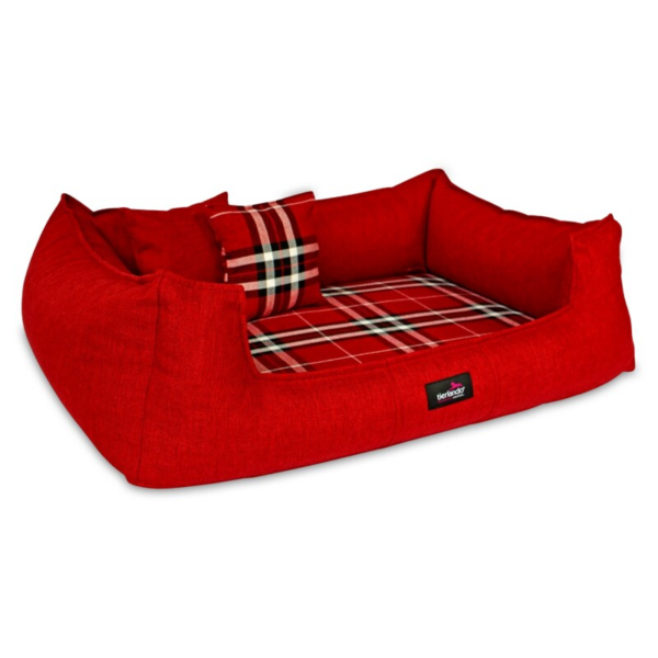 Tierlando ® Orthopädisches Hundebett SCOTCH VISCO 2-in-1-Bezug Webstoff Mélange kariert dunkelrot 90 cm