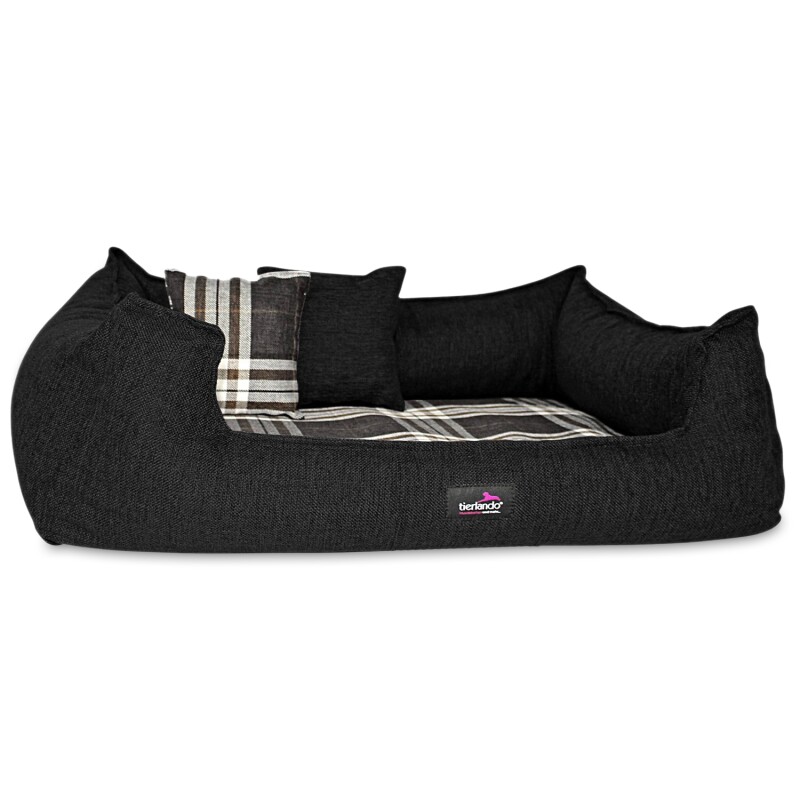 Tierlando ® Orthopädisches Hundebett SCOTCH VISCO 2-in-1-Bezug Webstoff Mélange kariert schwarz 90 cm