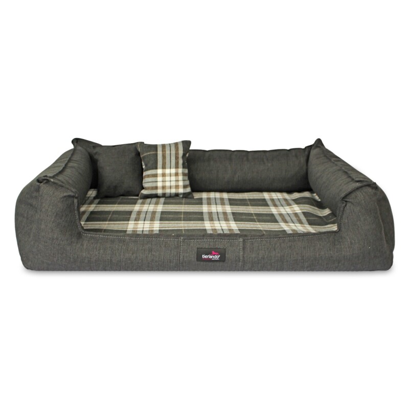 Tierlando ® Orthopädisches Hundebett SCOTCH VISCO 2-in-1-Bezug Webstoff Mélange kariert anthrazit 90 cm