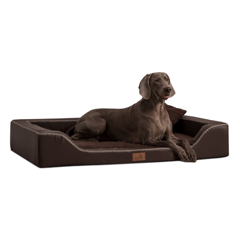 Tierlando ® Orthopädisches LUXUS-Hundebett MELODY LATEX Soft Kunstleder Velours braun 1