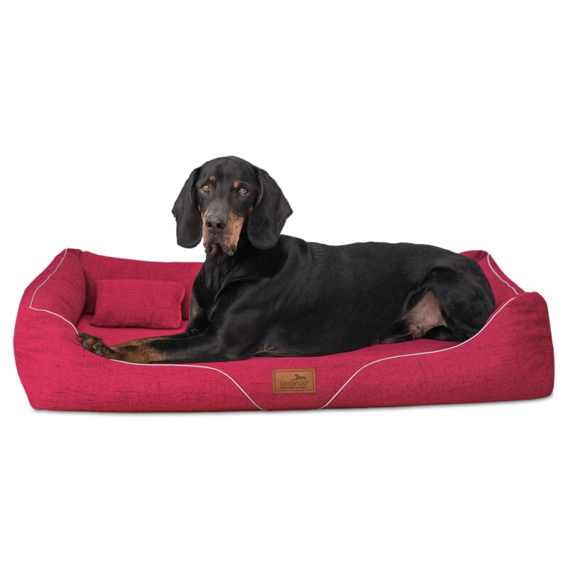 Tierlando ® WILLIAM Couture - Orthopädisches Hundebett | Bequemes Hundesofa dunkelrot 90 cm