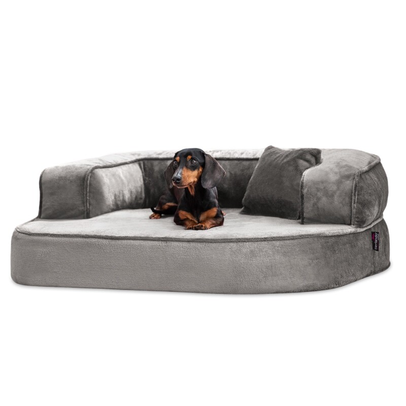 Tierlando ® SHARLEEN VISCO PLUS - Orthopädisches Hundesofa mit kuscheligem Teddystoff grau/ grau 1 m